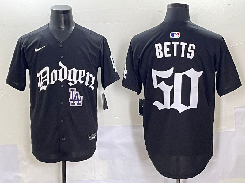 Men 2025 Los Angeles Dodgers #50 Betts Black Seventh generation Joint Name Nike MLB Jersey style 14